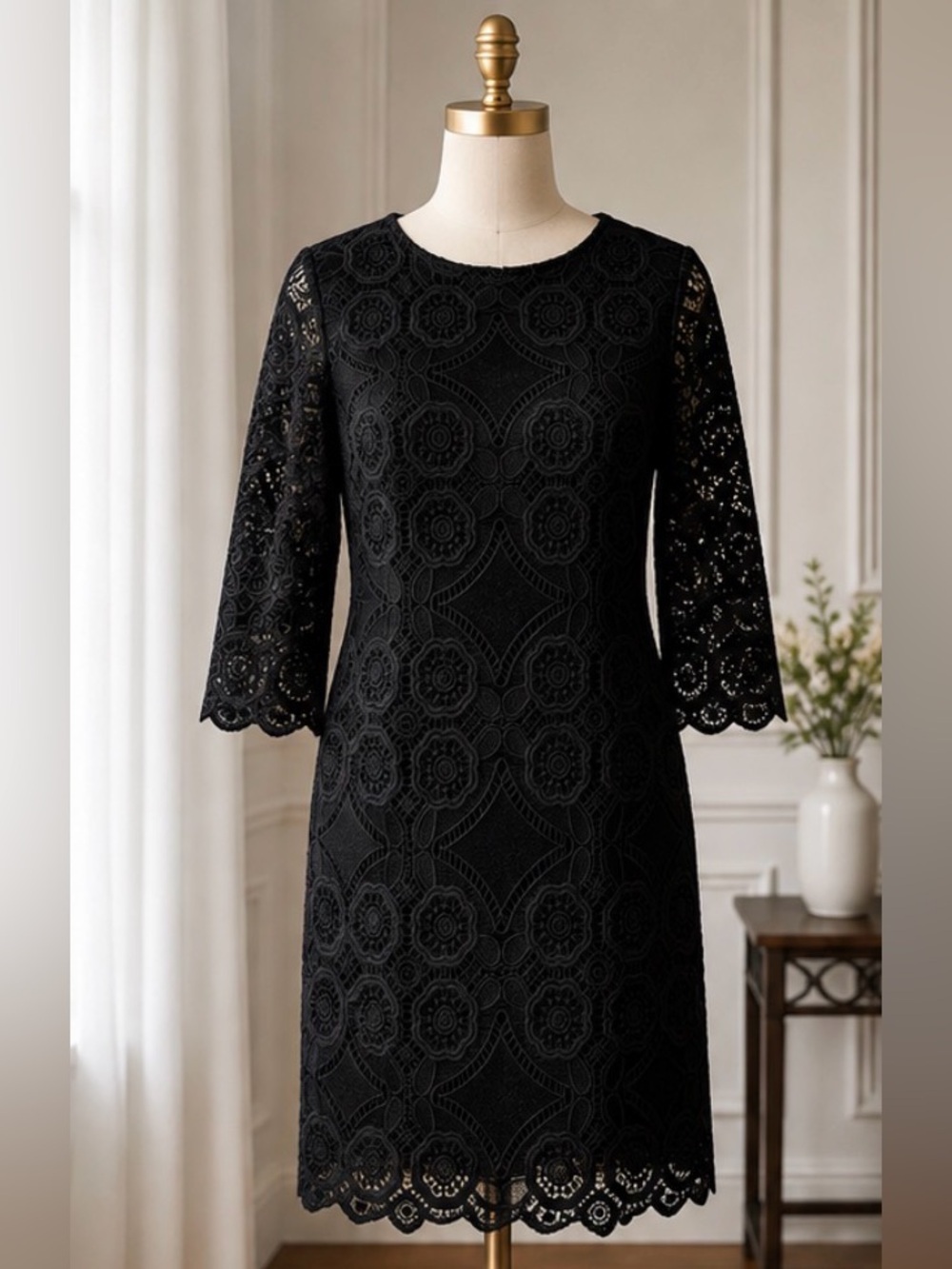 Laundry By Shelli Segal Black Floral Lace Midi Dress
